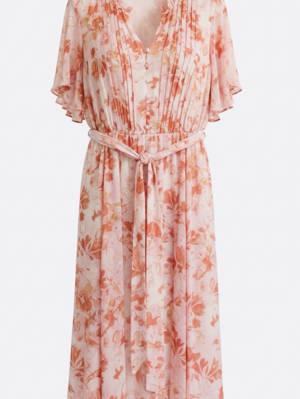 Torrid Plus Sz Floral Pink & Peach Maxi Dress with Tie Elastic Waist